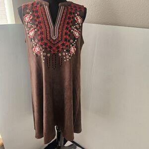 Womens Andree By Unit Faux Suede Dress Sz Small Western Tribal Rodeo Boho P0287